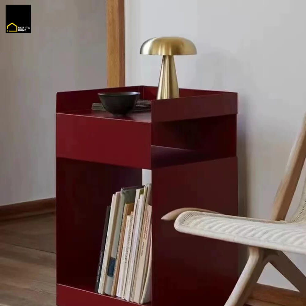 โต๊ะข้าง RENITA HOME รุ่น BRODY พร้อมล้อเลื่อน สีแดง_2
